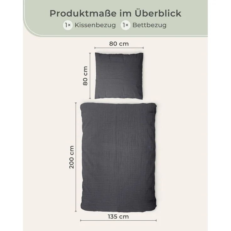Laynenburg Bettwäsche Musselin aus 100% Baumwolle in 135x200 oder 155x220 cm, atmungsaktiv & bügelfrei – 2 lagig mit Reißverschluss & Haltebändern – Bild 3