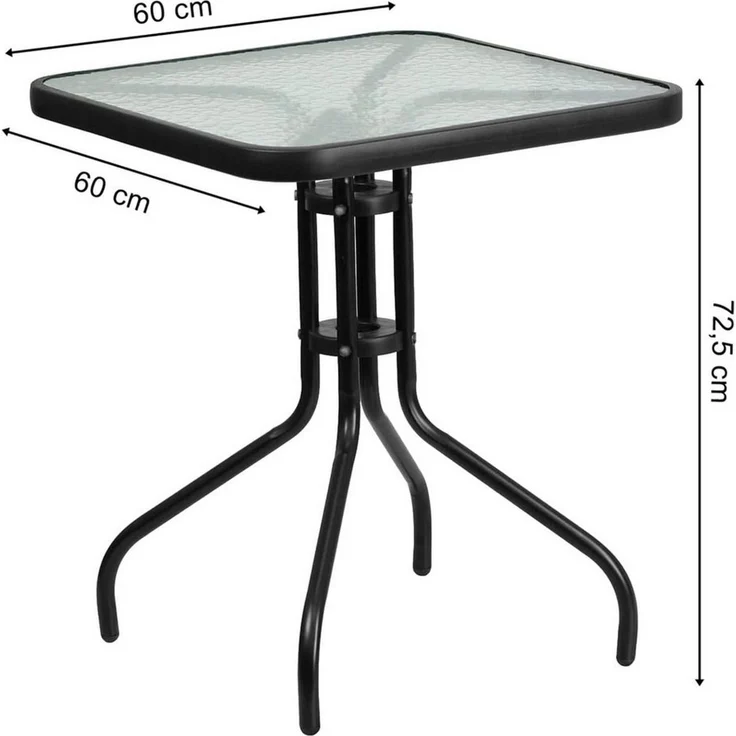 Home Collective Gartentisch Bistrotisch, Glasplatte & schwarzes Metallgestell, 60 x 60 x 72.5 cm, Quadratisch, Schwarz – Bild 3