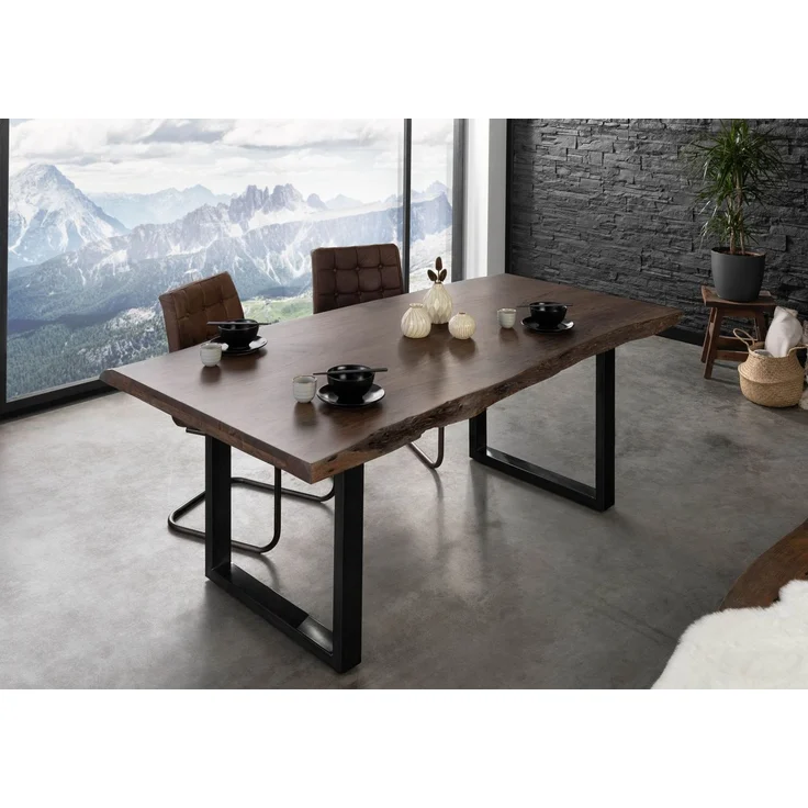 Baumtisch Akazie 200x100x77 grau lackiert / U-Beine anthrazit glänzend FREEFORM 5 – Bild 3