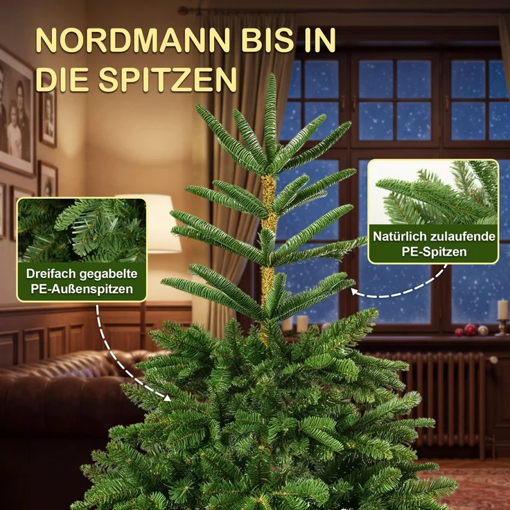 Aurelia Home Weihnachtsbaum künstlich 220 cm – Nordmann-Optik aus PE/PVC, Holzständer, Tasche – Bild 3