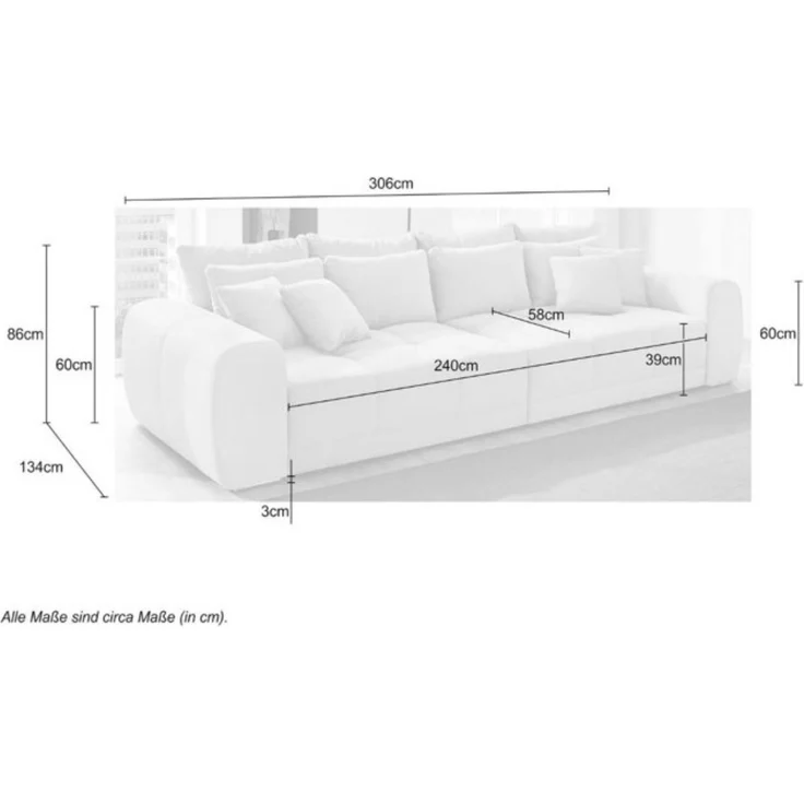 Big-Sofa XXL 306 cm Federkern Lounge Couch mit Bezug aus Cord in Braun Taupe – Bild 8