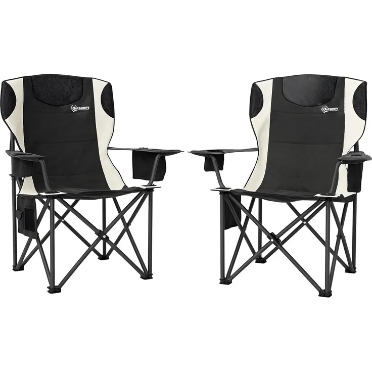 Outsunny Campingstuhl mit Armlehnen Getränkehalter Kopfstütze Kühltasche (2er Set Faltstuhl, 2 St), bis 120kg belast, gepolstert, für Garten, Camping – Bild 1