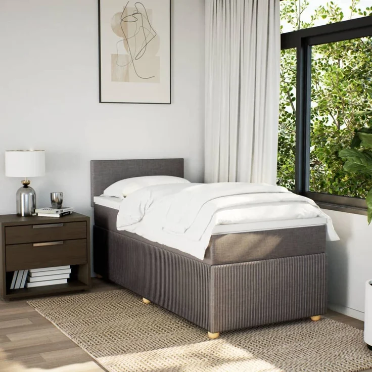 vidaXL Boxspringbett mit Matratze Taupe 90x200 cm Stoff 3287336 – Bild 3