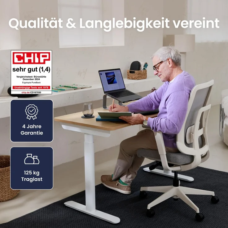 Ergotopia 'PureBack' ergonomischer Bürostuhl mit Lordosenstütze & 4D-Armlehne, Grau, mit Kopfstütze – Bild 6