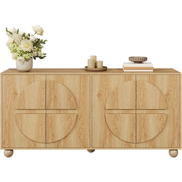 DESVIAE Sideboard Natur aus MDF/Kiefernholz – 160x76x38 cm – 4 Türen, verstellbare Einlegeböden – Bild 7