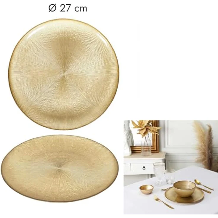 HOME DECO FACTORY, KA6136, Gold Glass Plate 27 cm - Elegant and Durable Design, Ideal for Dinners and Special Occasions, Easy to Clean, Perfect as a Gift - Gold – Bild 3