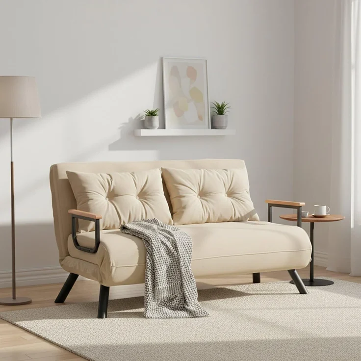 Dmora Schlafsofa 2-Sitzer Merak 133x78 cm Beige Box – Bild 2