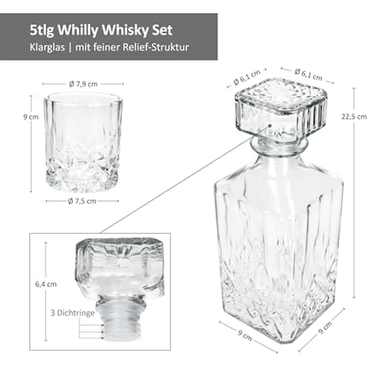 MamboCat Whiskyglas 5tlg Set Whilly Whiskykaraffe 720ml + 4 Tumbler Dekanter, Glas – Bild 6