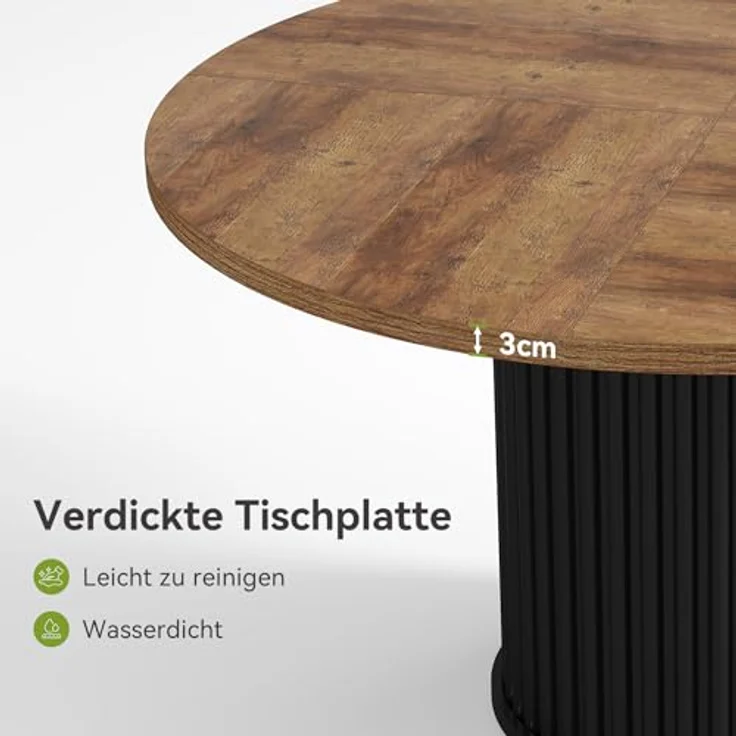 LITTLE TREE 120 cm runder Esstisch für 4–6 Personen, großer braun-schwarzer Esstisch, industrieller Gartentisch mit hochbelastbarem gerilltem Säulenfuß, runder Holzküchentisch für Wohnzimmer – Bild 5