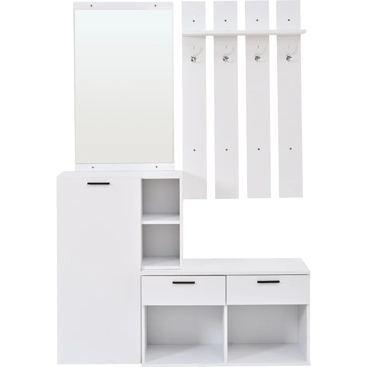 Garderobe im Flur,Garderobenständer für den Eingangsbereich, inklusive Schuhschrank, Spiegel und Kleiderhaken, Kompaktgarderobe mit 2 Schubladen,für Flur Eingangsbereich, Weiß,120x35x175.5cm – Bild 9