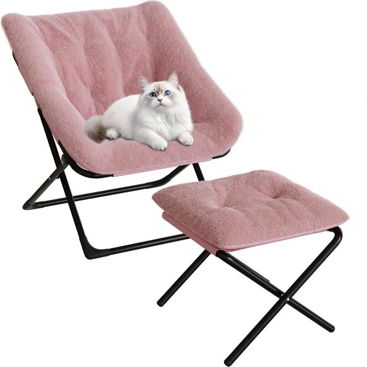 Relaxsessel Ohrensessel Klappsessel Kaninchenfell Rosa