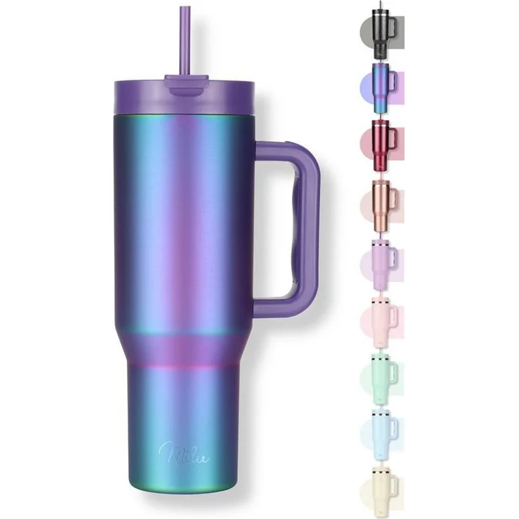 Milu Thermobecher Edelstahl Tumbler To Go 1200 ml, mit Strohhalm und Henkel – Bild 1