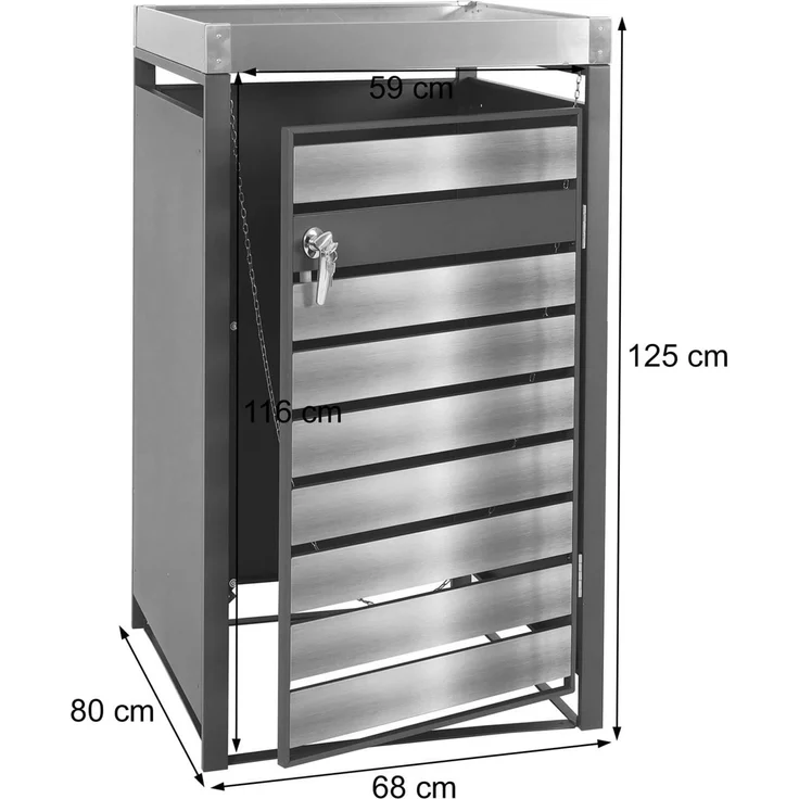 1er Mülltonnenverkleidung mit Pflanzkasten HWC-J81, erweiterbar, 125x68x80cm Metall 31kg, anthrazit ~ Kirsche-Holzoptik – Bild 3