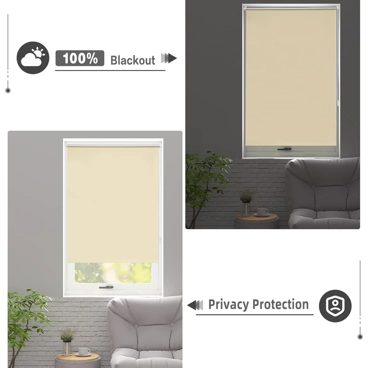 WOLTU Verdunklungsrollo ohne Bohren Beige 70x210 cm (BxH), Thermorollo Klemmfix Fensterrollo Seitenzugrollo easyfix Verdunkelung Rollos Sichtschutz und Sonnenchutz, Klemmrollo für Fenster & Tür – Bild 3