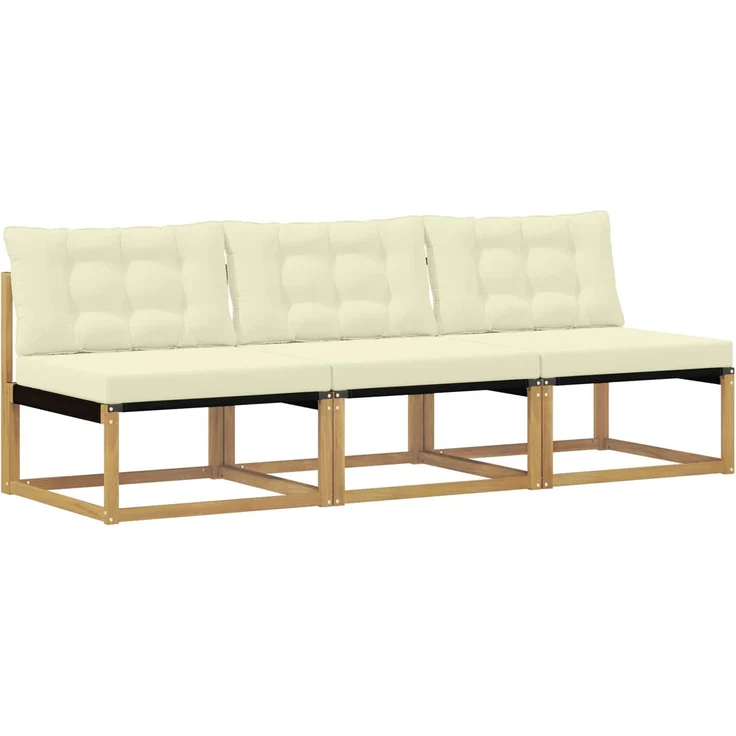 vidaXL Outdoor Mittelsofa Massives Akazienholz und Textilene Weiß 901649 – Bild 2