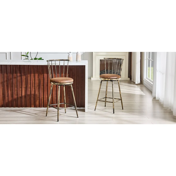 Moderner Metall-Barhocker im Windsor-Stil mit gepolstertem Sitz für Kücheninseln, Bars, Restaurants; Barhocker im Industrial-Stil in Barhöhe; Vintage- und Minimalismus-Stil--Braun--96x39x39cm--YOUDENOVA – Bild 8