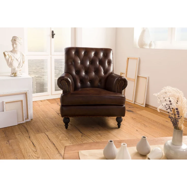 Sessel Echtleder 84x84x94 braun CHESTERFIELD #105 – Bild 9