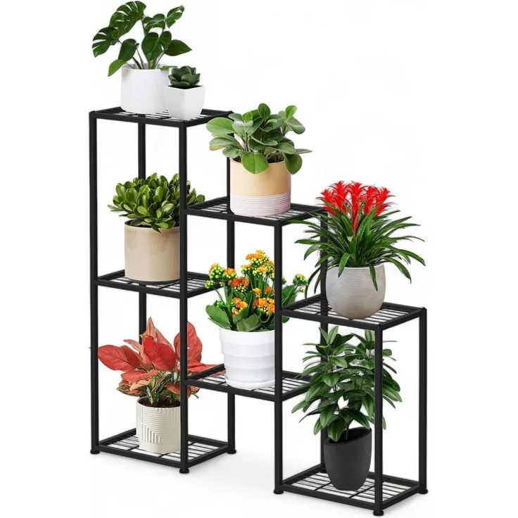 DanDiBo Blumenregal indoor Metall Schwarz 6 Ebenen 96578 Blumentreppe Modern Pflanzentreppe Design Pflanzenregal