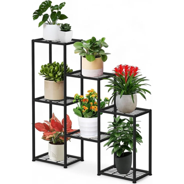 DanDiBo Blumenregal indoor Metall Schwarz 6 Ebenen 96578 Blumentreppe Modern Pflanzentreppe Design Pflanzenregal