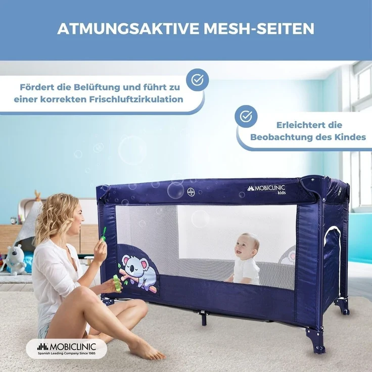 Mobiclinic®, Reisebett, Tragetasche, 2 in 1, Ultrakompakt faltbar, Herausnehmbare matratze, Mofli, Bis zu 15kg, Atmungsaktives gewebe, Seiteneingang mit reißverschluss, Baby laufstall (dunkelblau) – Bild 8
