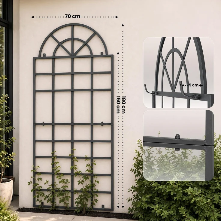CLP Rankgitter Viva 2er Set aus Eisen mit Rundbogen und Wandhalterung für den Garten - Farbe:anthrazit – Bild 2
