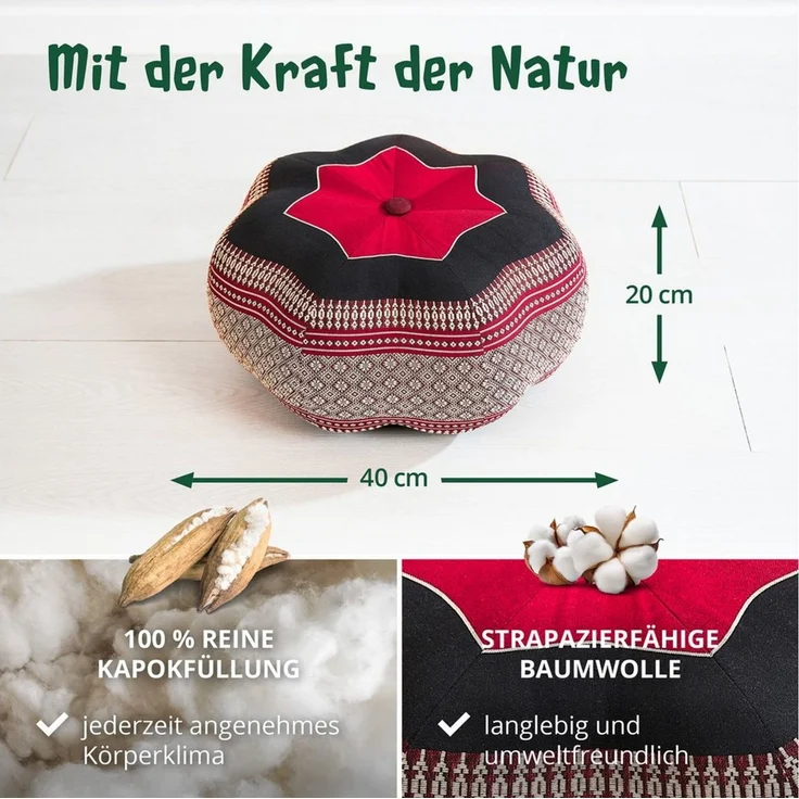 livasia Meditationskissen Zafukissen Stern groß, vegan und handgefertigt, Ø 40x20cm, Kapok – Bild 3