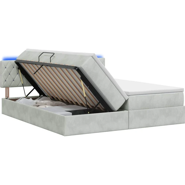 vidaXL LED-Speicherbett mit Matratze Hellgrau 200 x 200 cm Samt 3459378 – Bild 2