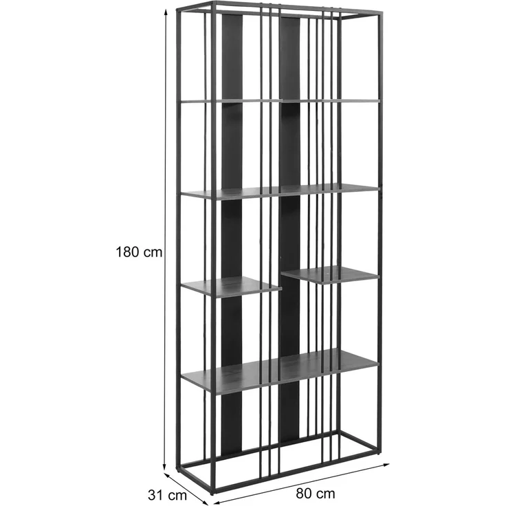 Regal HWC-P12, Bücherschrank Hochschrank, Industrial Metall Melamin MVG-zertifiziert 180x80x31cm ~ schwarz, schwarz – Bild 3