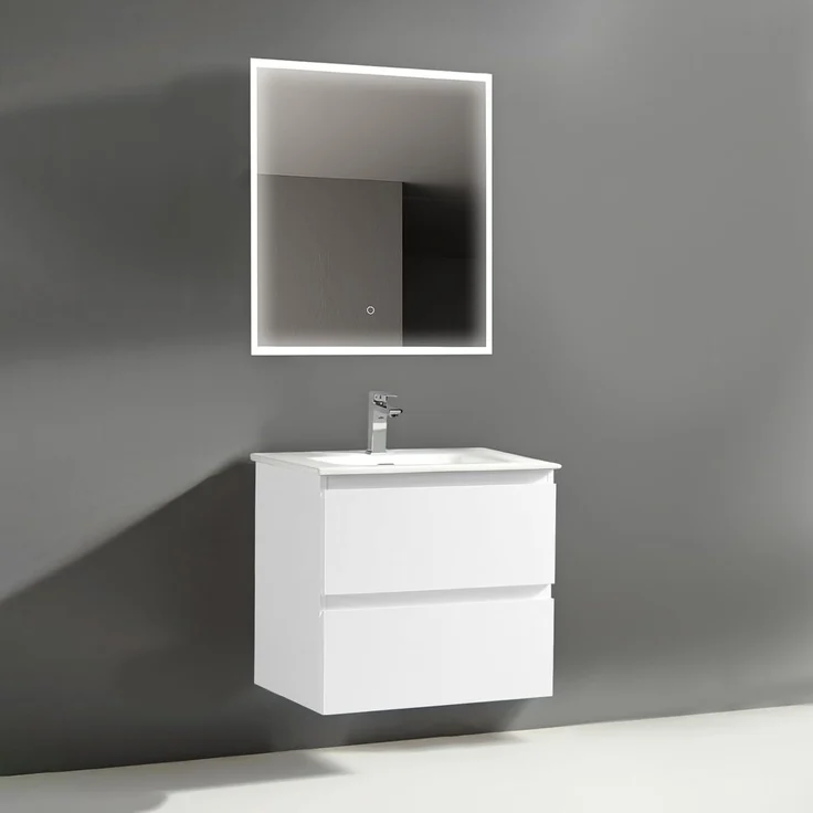 Alpenberger Badmöbel-Set - Badschrank Badezimmerschrank, (Led Spiegel Bad, Badezimmerspiegel mit Beleuchtung), mit Waschbecken - Waschtisch mit Unterschrank 60 cm Breit – Bild 1