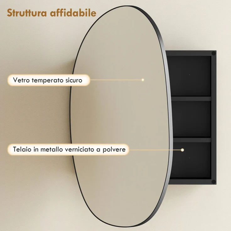 Badezimmerspiegel mit Stauraum und 3 Einlegeböden, aus Aluminium und Metall, 61 x 12 x 79 cm, schwarz – Bild 10