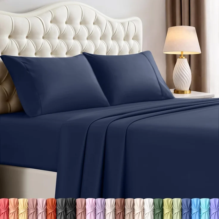 Utopia Bedding Bettwäsche-Set für King-Size-Bett, 4-teilig, gebürstete Mikrofaser, schrumpft und lichtbeständig, pflegeleicht (King-Size-Bett, Marineblau) – Bild 1