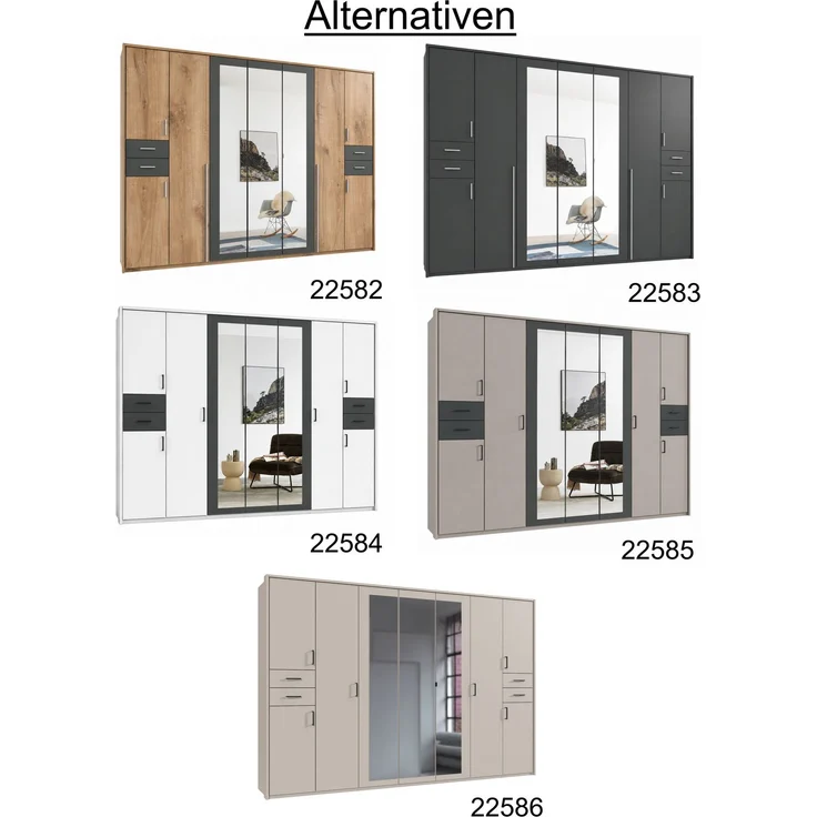 Drehtürenschrank Kleiderschrank 313cm Passepartout Spiegel Sand Grau mit Grafit – Bild 9