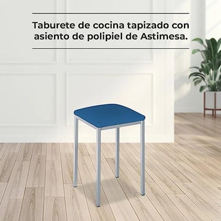 ASTIMESA - Gepolsterter Küchenhocker - Solide und Feste Struktur - Gestell Farbe Aluminium und Sitzfläche aus Kunstleder - Sitzfarbe: Blau, Lieferumfang: 2 Stück, Maße: 35 x 35 x 45 cm – Bild 2
