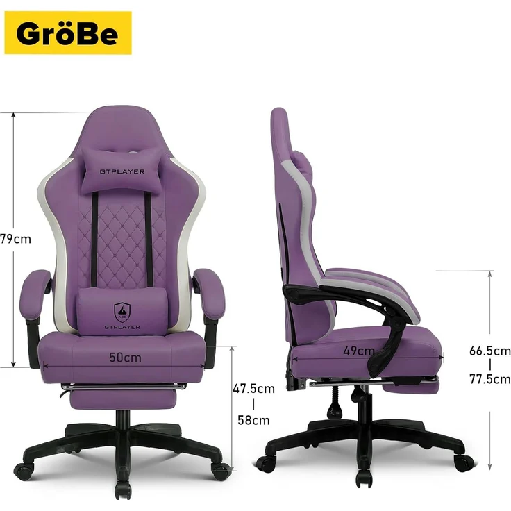 GTPLAYER Gaming Stuhl Ergonomischer Gaming Sessel Schreibtischstuhl Kunstleder, Federsitzkissen, Verbindungsarmlehnen und Fußstütze 150KG, lila – Bild 7