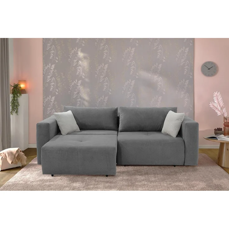 Schlafcouch Verwandlung Big-Sofa zum Ecksofa Schlaffunktion Bettkasten Cord Grau – Bild 6