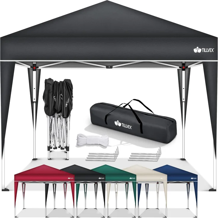 tillvex Pop-Up Faltpavillon mit Tasche, wasserdicht, höhenverstellbar & UV Schutz 50+, Stahl / Polyester, 3x3 m, Anthrazit
