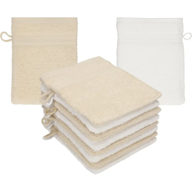 Betz Waschhandschuh 10 Stück Waschhandschuhe Premium 16x21 cm Farbe Sand - weiß