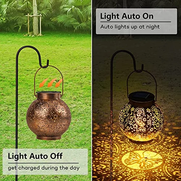 Solarlaterne für Außen, 2 Stück Solarlampen Balkon Deko, Outdoor IP65 Wasserdicht Gartendeko für Draußen, LED Vintage Laterne Hängend für Veranda, Garten Dekorationen Terrasse Rasen Hof Gehweg – Bild 3