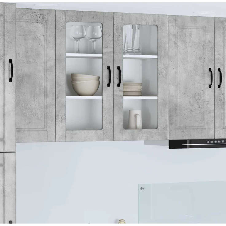 vidaXL Wandglas-Schrank PORTO Betongrau 80 x 31 x 80 cm Holzwerkstoff 885418 – Bild 1