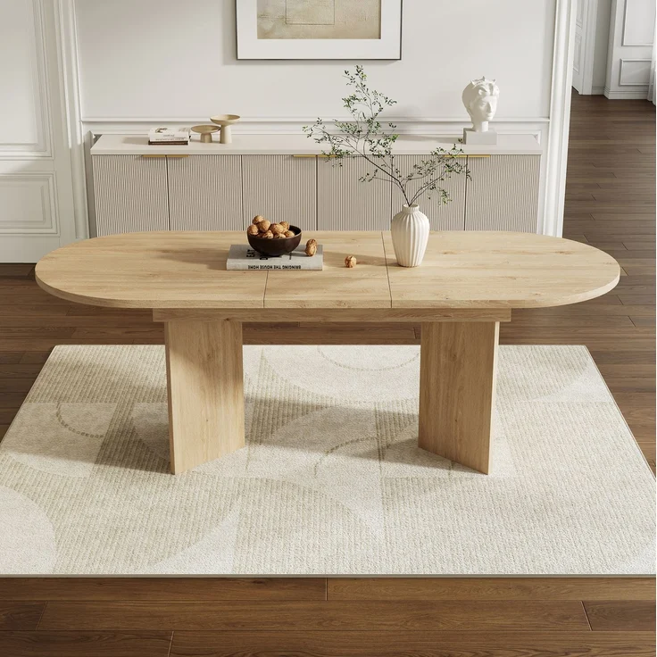 Esstisch, MDF ausziehbar mit abgerundeten Ecken, 120/160x80 cm, Eiche – Bild 3