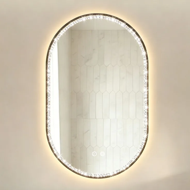 Ovaler Badezimmerspiegel 50×80×4 cm mit LED-Beleuchtung und Antibeschlagfunktion