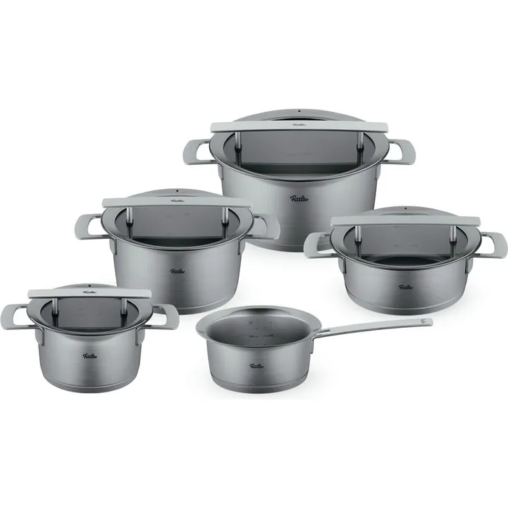 Fissler Topf-Set Phi Collection, Edelstahl 18/10 (Set, 5-tlg, Kochtopf 16/20/24cm, Bratentopf 20cm, Stielkasserolle 16cm ohne Deckel), cookstar Allherdboden, Edelstahl 18/10, Made in Germany