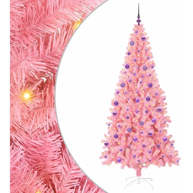 vidaXL Weihnachtsbaum mit LED-Beleuchtung Rosa 210 cm PVC und Stahl 3396444 – Bild 2