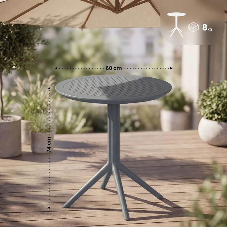CLP Klapptisch wetterfest Sky klappbarer Gartentisch für den Außenbereich,Farbe:dunkelgrau;Form:rund – Bild 2