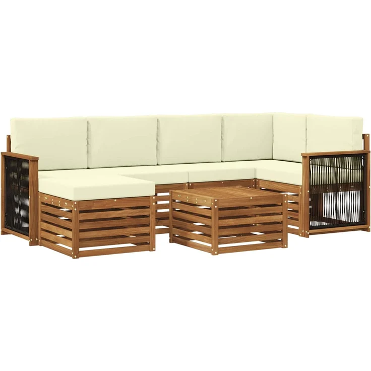 vidaXL Outdoor-Sofagarnitur 7 stk. 5-Sitzer Natur und Creme 3384591 – Bild 2