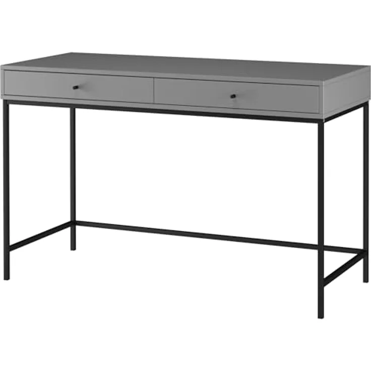 Celine Schreibtisch mit 2 Schubladen aus Spanplatte in Grau, mit Metallbeinen (BxTxH) 120x50x76 cm
