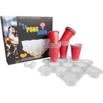 Amscan Beer Pong, 22 Becher und 4 Bälle, Kunststoff rot, 473 ml