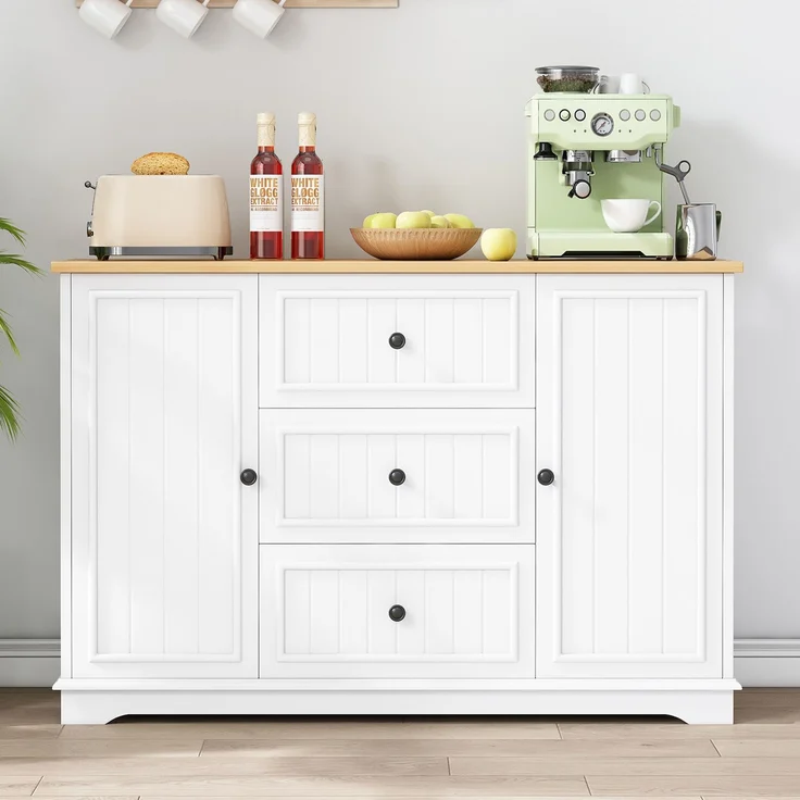 Sideboard 126 x 40 x 86 cm in Weiß mit 3 Schubladen und verstellbaren Einlegeböden – Bild 3