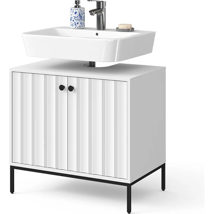 Waschbeckenunterschrank Eliza Weiß Riffel 70x63 cm Vicco – Bild 6