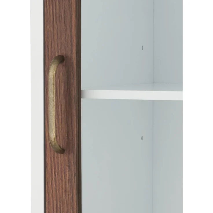 Teamson Home Tyler Holz Badezimmer Leinenturm Boden hoher Schrank Glas Tür 2 Ton weiß/braun EHF-F0009 – Bild 7